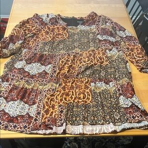 Jessica Howard 22w log sleeve split neck boho patchwork dress plus